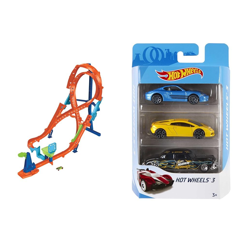 Hot Wheels Let's Race Netflix Track Set - Figure-8 Track & 3 Car Pack, Multipack of 3 Vehicles, Instant Starter Set