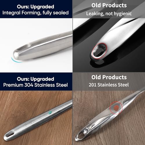 Image of Skimmer Slotted Spoon, [Rustproof, Integral Forming, Durable] Newness 304 Stainless Steel Slotted Spoon with Vacuum Ergonomic Handle, Comfortable Grip Design Strainer Ladle for Kitchen, 16.8 Inches