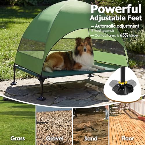 Image of Elevated Dog Bed with UV-Proof Canopy, Outdoor Dog Tent with Powerful Adjustable Feet, Portable Pet Cot with Wider Shade, Raised Cooling Bed for Camping, Patio, Beach, Poolside