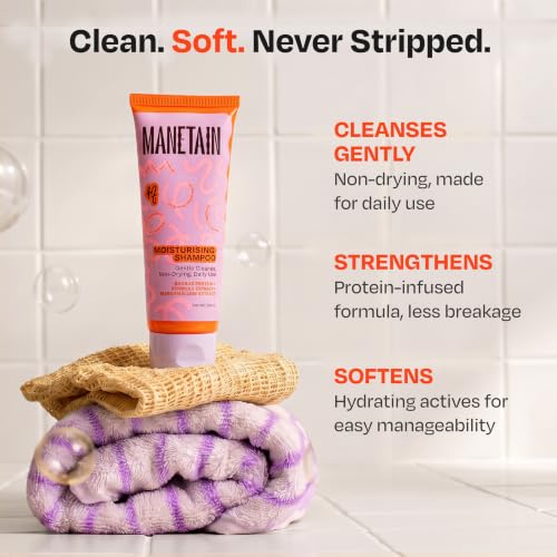 Image of MANETAIN Moisturising Shampoo 100ml for Curly, Dry & Frizzy Hair | Sulphate & Paraben Free | Hydrates & Strengthens with Baobab Protein, Seaweed & Marshmallow Extract | CG-Friendly, Gentle Cleanser for Soft, Defined Curls