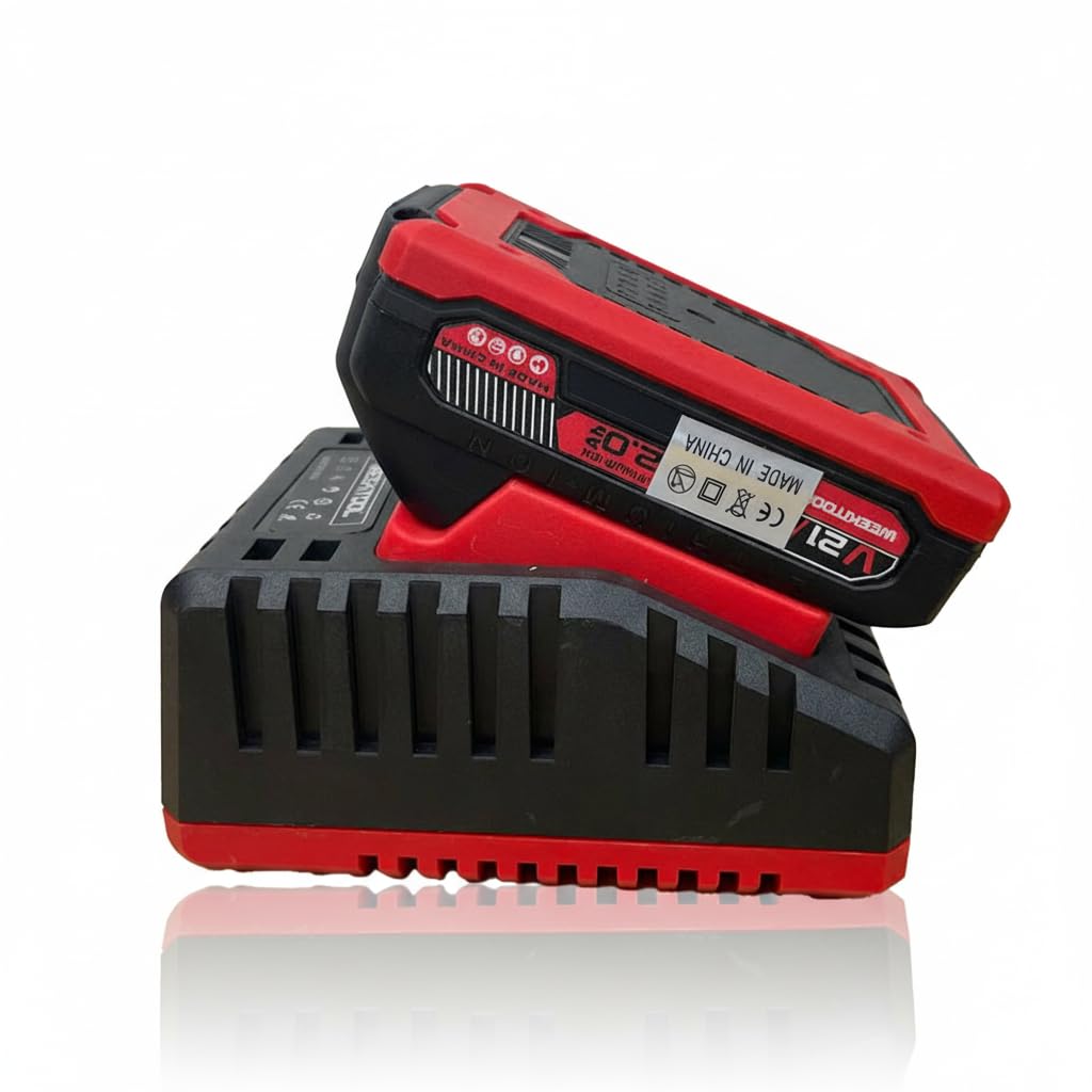 Caricabatterie Rapido con 2 Batterie 21V 2.0aH al Litio – Ricarica Veloce per Utensili da Giardino e Potatura, Alta Potenza e Lunga Durata