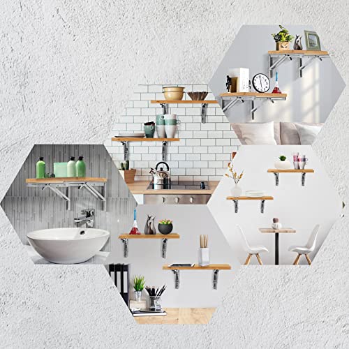 Glattever Folding Shelf Brackets, 2 Pack Heavy Duty Stainless Steel Collapsible Shelf Bracket, Triangle Floating Shelf Bracket With Screws, Wall Mounted Shelf Hinge For Bench Table (12 Inch, Silver) #TOP7