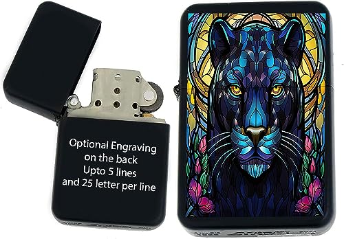 Encendedor metálico negro mate con diseño animal