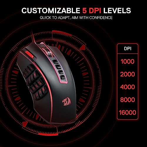 Image of Redragon M990 MMO Gaming Mouse, 32000 DPI High Precision Wired RGB Gamer Mouse w /23 Programmable Buttons, 16 Side Macro Keys, Software Supports, Aluminum Base
