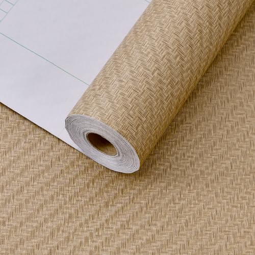 Haimin Fabric Wallpaper Textured Contact Paper (24in X 393in) Grasscloth Peel and Stick Faux Linen Wall Paper Self Adhesive Vinyl Wallpaper (Tan)