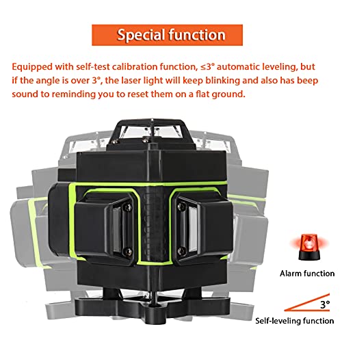 KKnoon Nivel Láser Verde Autonivelante 4 x 360° 4D Nivelador Láser 16 Líneas Línea Vertical y Horizontal, 2 Baterías + Soporte de Pared + Carga USB + Mesa Elevadora + Control Remoto