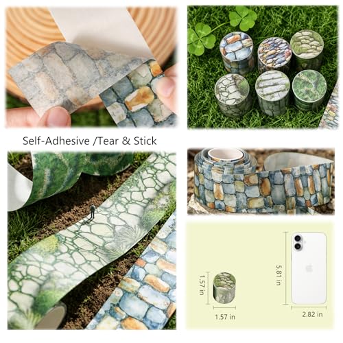 Image of Washi Tape Set,6 Rolls Vintage Stone Road Decorative Masking Tape,Self Adhesive Landscape Border Tape Stickers for Junk Journal,Journaling,Scrapbooking,DIY Craft(Stone Path)