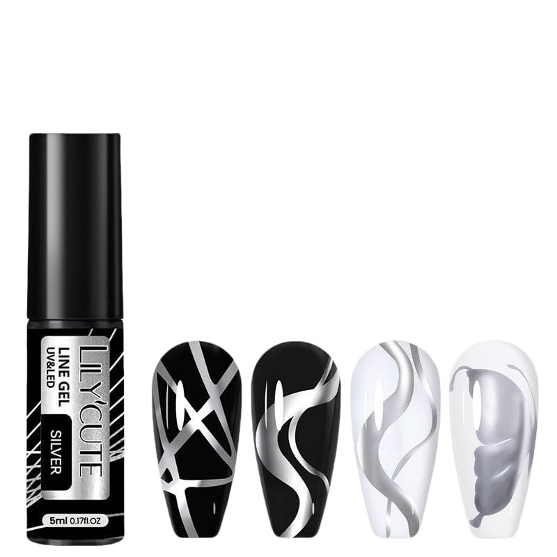 Metallic Gel Liner Nail Polish for Nail Art, Mirror Silver Gold Rose Gold Chrome Painting Nail Polish, for Salon Home DIY French Manicure (01, 5ml)