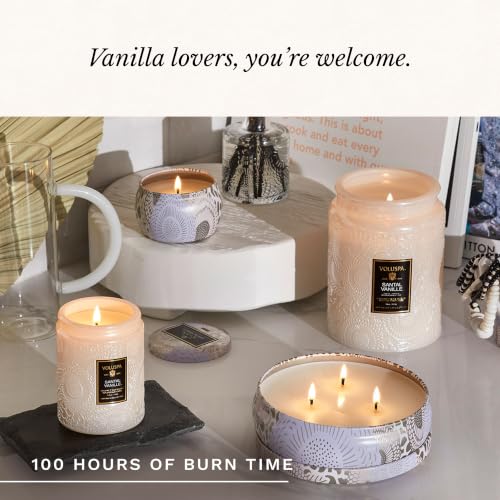 Image of Voluspa Santal Vanille Large Scented Candle Jar 18 Oz, 100 Hr Burn | Coconut Wax Blend in Decorative Glass, Clean Even Burn, USA Handcrafted Gift for Hosts, Fragrance Lovers & Relaxed Rooms