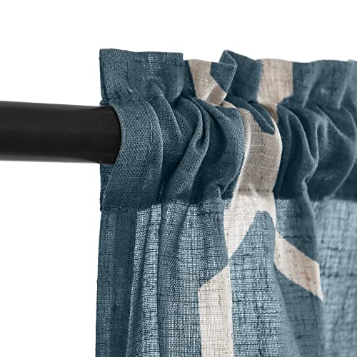 Jinchan Linen Kitchen Curtains Moroccan Tile Print Tier Curtains 45 Inch Length Geometric Lattice Cafe Curtains Farmhouse Half Window Curtains Country Rustic Voile For Bathroom Rv 2 Panels Blue #TOP6