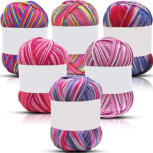 WILLBOND 6 Pcs 50g Crochet Yarn Multi Colored Knitting Yarn Bulk Acrylic Weaving Yarn Crocheting Thread (Blue Red, Purple Pink, Colors, Peach, Dark Pink, Colorful Red, 4-Ply)