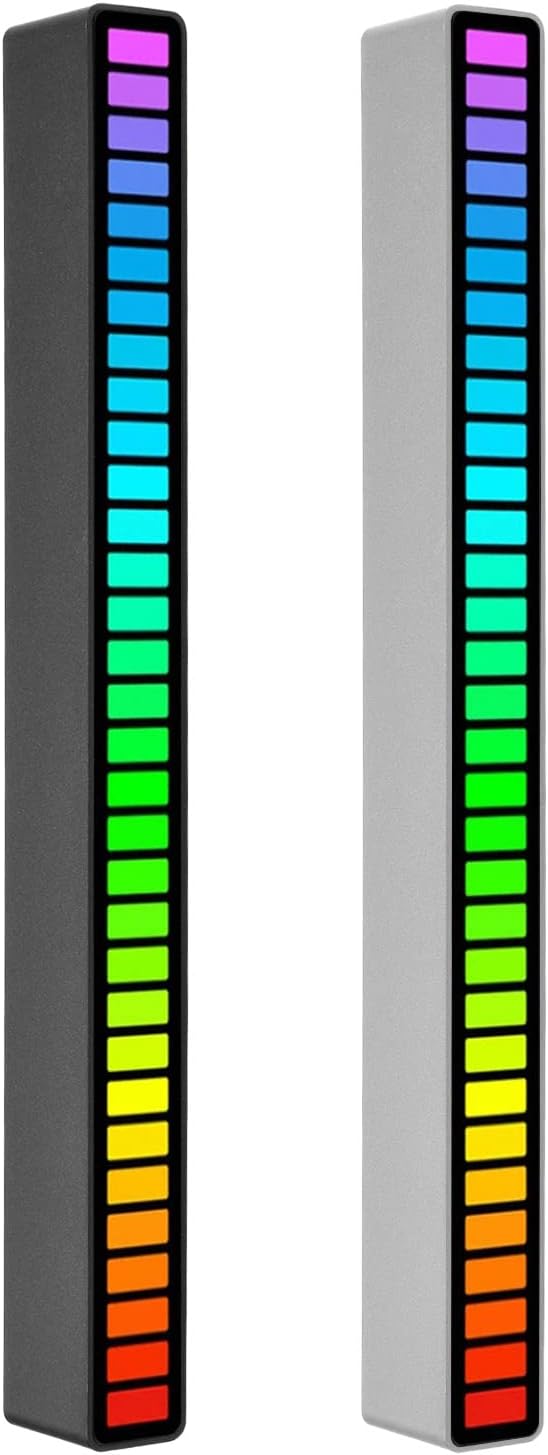 Rokj Rgbサウンドコントロールリズムライト32led18色オーディオスペクトルモード5レベルの速度4 レベルの明るさtype Cusbポータブル音声起動雰囲気ライトカーゲームルームの装飾用デスクトップdjスタジオブラック スライバー