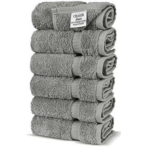 Chakir Turkish Linens, Luxury Hotel & Spa 100% Cotton Premium Turkish Hand Towels, 16'' x 30'' (Set of 6, Gray) Cover