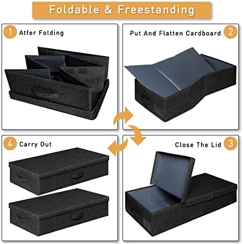 2 Pack Under Bed Storage Boxes, Underbed Storage Box With Lid Large Foldable Storage Bag With 3 Handle For Clothes, Blanket, Bedding, Duvets, Quilts 79x40.5x15.5cm, Black