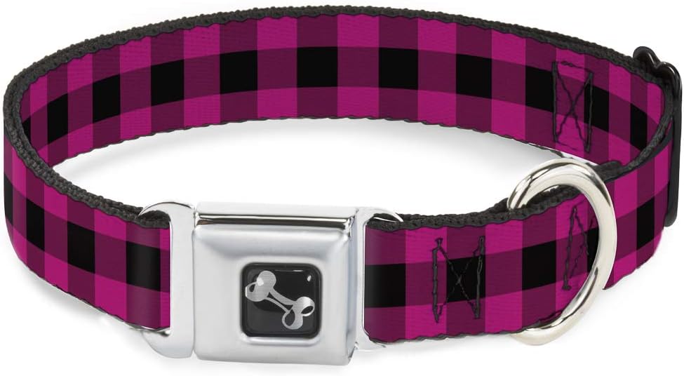 Buckle-Down Dog Collar Seatbelt Buckle Buffalo Plaid Black Fuchsia Multicolor, m - fits 11-17"" - 1.0"" Wide (DC-W30244-M)