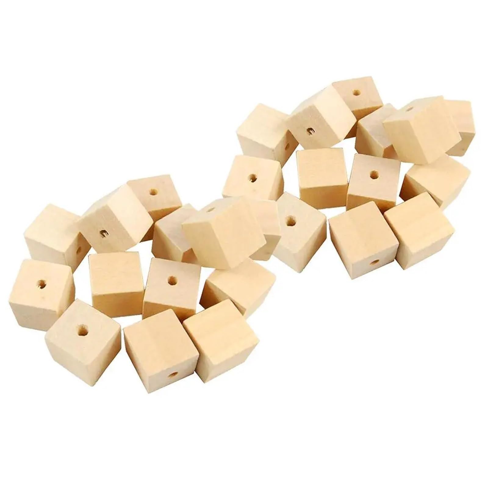 zyrqon 250pcs Wood Cubes with Hole in Unfinished Solid Wood Beads for DIY