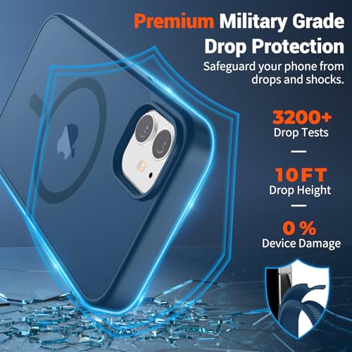 Image of SUPFINE Magnetic for iPhone 11 Phone Case with Screen Protector (Compatible with MagSafe)(Military Grade Drop Protection) Translucent Matte Shockproof with Anti-Fingerprint Phone Case,Deep Blue