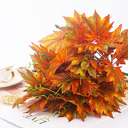 Fake Silk Maple Leaves Branches Autumn Artificial Bushes For Home Kitchen Christmas Festival Thanksgiving Autumns Decoration (Pack Of 2) #TOP5