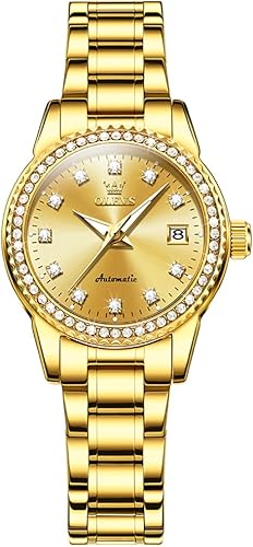OLEVS - Relojes Automáticos para Mujer con Tourbillon de Diamante, Relojes de Pulsera Elegantes, Fase Lunar, Impermeables, Luminosos