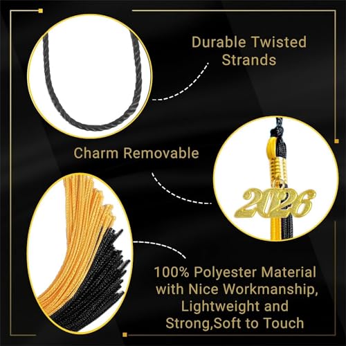 Image of Black and Gold Graduation Tassel 2026 for Grad Cap and Graduation Ceremony Accessory Decoration