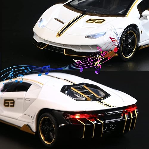 Image of DEOXY 1:32 Scale Lamborghini Centenario Die-Cast Model Car - White Sports Car Toy with Openable Scissor Doors, Pull Back Action, Lights & Sound - White