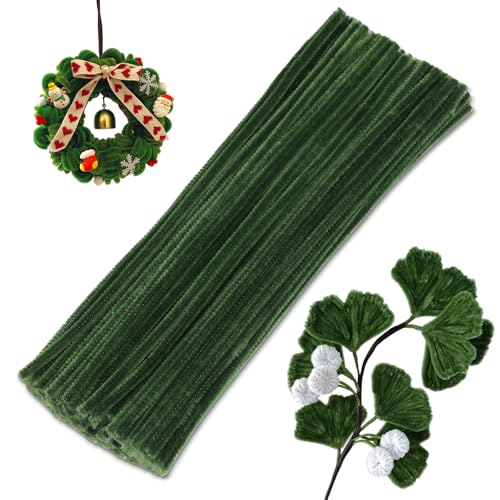 Image of 100 Pieces Pipe Cleaners Bulk Chenille Stem Sage Green Pipe Cleaners | Fuzzy Sticks Pipe Cleaners for Crafts Festival Home Decorations