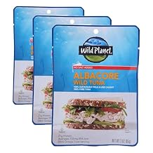 Wild Planet Wild Albacore Tuna, No Salt Added, Sustainably Wild-Caught, Kosher, Gluten Free, Keto and Paleo, 3rd Party Mercury Tested, 3 Ounce Pouch Pack of 3