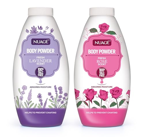 Nuage Body Powder Set - Talc-Free, Lavender and Rose Scents, Anti-Chafing and Moisture Absorbing - 2 Pack
