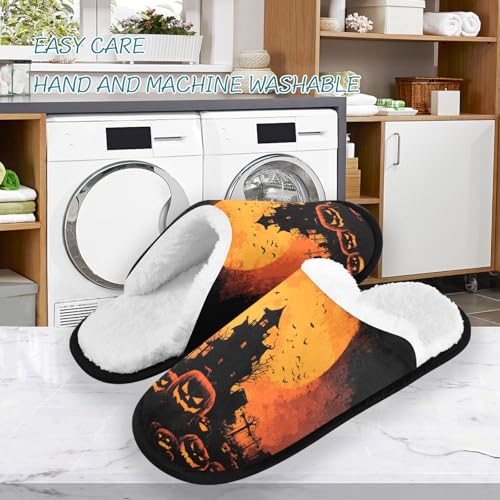 Halloween House Black Slippers For Women Men Soft Memory Foam Non-Slip Hallowmas Winter Indoor House Shoes Travel Slipper3