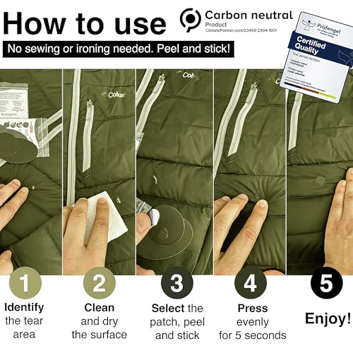 aZengear Repair Patches - Waterproof, Self-Adhesive, Tear-Cold-Heat-Resistant Polyester Fabric to Fix Down Jacket, Puffer, Snowsuit, Shoe, Tent, PVC, Clothing, Upholstery (Olive Green)