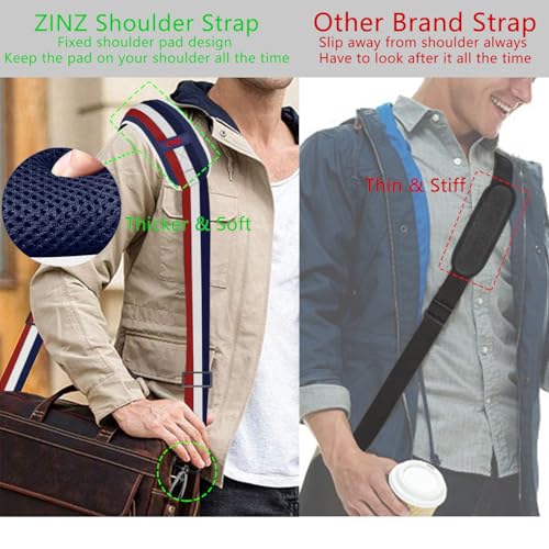 Image of ZINZ 79 inch Shoulder Strap, Extra-thick Fixed Cushion Pad and Dual Clasps Universal Replacement Strap with Metal Swivel Hooks for Laptop Bags, Luggage Bags, Camera, Crossbody(Stripes-BuWRd)