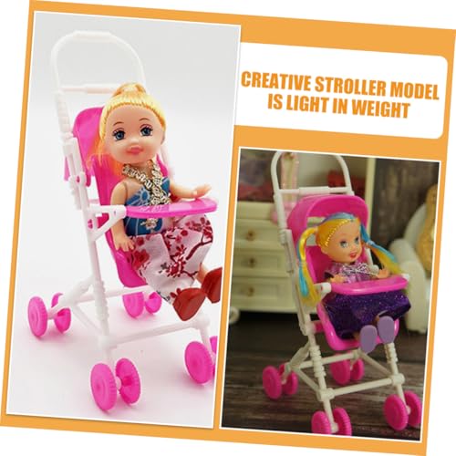 Gogogmee 2 Stück Simulierter Puppenwagen Kleiner Kinderwagen aus Kompakt Sicher Langlebig für Puppenhaus Dekoration und Fantasievolles Rollenspiel von Kindern – Bild 4