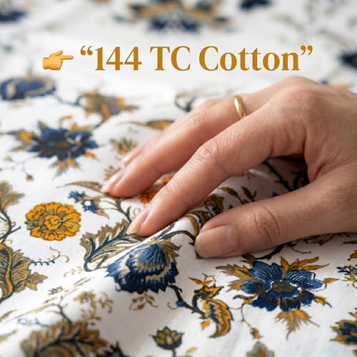 Image of Mafatlal Saanjh 144 TC Pure Cotton Single Bedding Set 90x60 Inch | Floral Artwork Design | Smooth Texture Finish | Lightweight Air Circulation | Hand Crafted | Pillowcase Included | Multihued