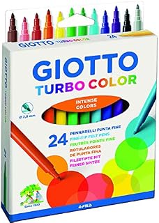 GIOTTO Turbocolor Felt Tip Fibre Pens, Fine Tip Nib 2.8mm, 12 Assorted Colours, Ideal for Children, Parties and Schools