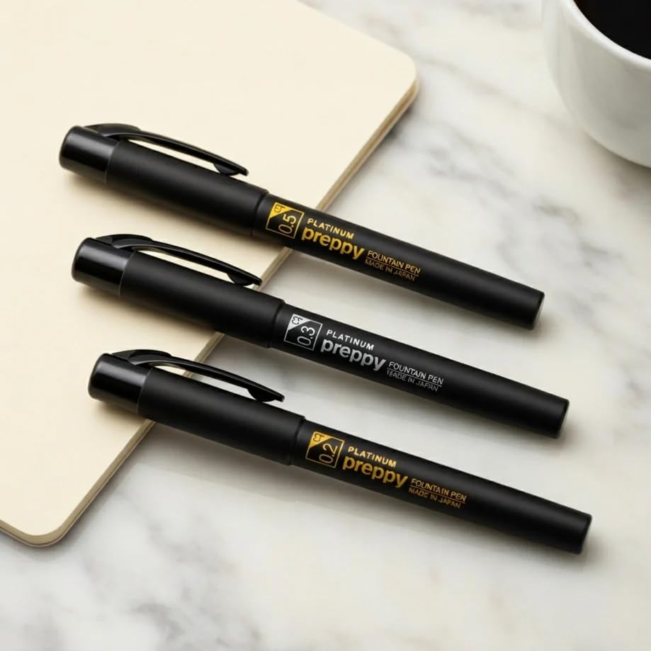 Image of PLATINUM, Fountain Pen - Special PREPPY | Black Edition Medium Nib.