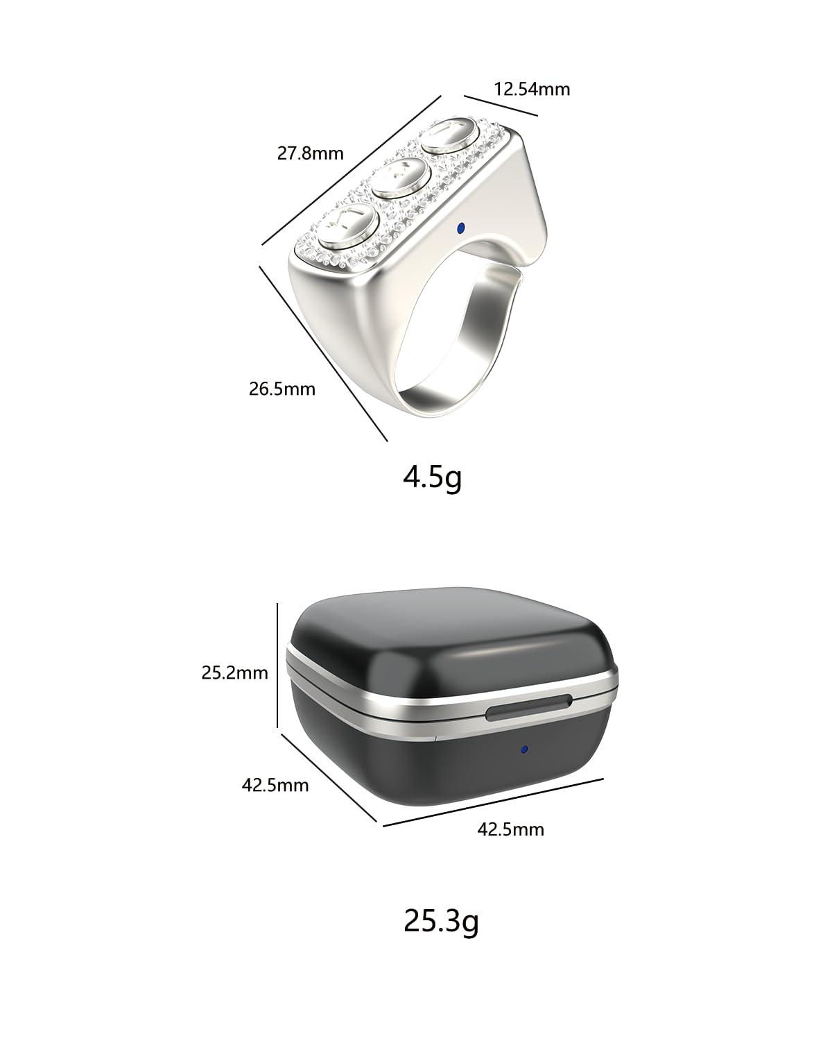 TikTok Scrollring mit Bling Diamant, Kindle App Page Turner Telefon Fernbedienung, Bluetooth Controller für Kamera Fernbedienung, Musiksteuerung, Ring für iPhone, iPad, iOS, Android (Weiß)