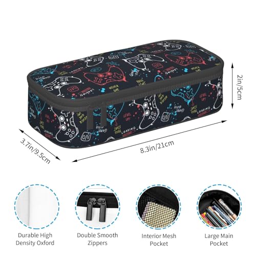 Image of Video Game Controller Large Pencil Case With Zipper Compartments Stationery Pencil Bag For Kids Teens Students School Supplies