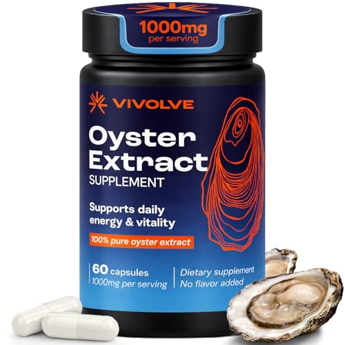 VIVOLVE Oyster Extract Capsules Oyster Supplement for Energy Focus & Vitality Oyster Pills 1000mg Per Serving Natural Zinc Source for Men & for Woman 60 Capsules 30 Day Supply