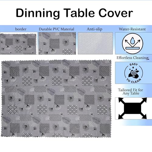 Image of Dakshya Industries PVC Waterproof Table Cover 6 Seater 54x78 Inch - Washable Oil & Stain Resistant Dining Table Cover (Grey)