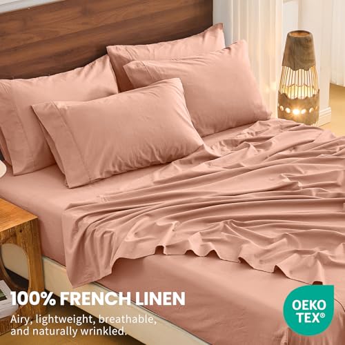 Image of Bedlifes 100% French Linen King Bedding Set - 18-24 inch Extra Deep, 4-Piece | Soft & Durable, Breathable & Cooling, Flax Linen Sheet, OEKO-TEX Certified, Moisture Wicking, Easy Care, Machine Washable