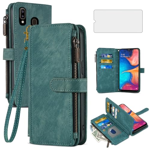 Coque Samsung A30 portefeuille cuir clapet avec film verre trempé Asuwish A20
