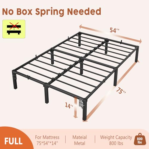 GarveeHome 14 Inch Tool-Free Full Bed Frame, Heavy Duty Metal Platform Bed Frame with Durable Iron Slat Support and Legs, No Box Spring Required, No Screws Needed, Support Up to 800 Lbs