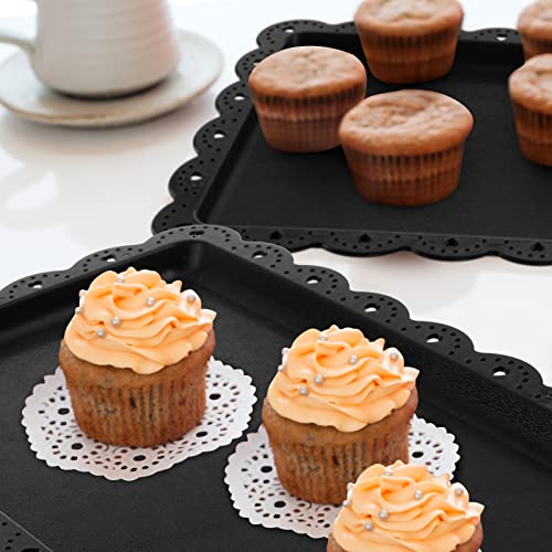 Potchen 9 Pcs Black Dessert Table Display Set Includes 6 Pcs Rectangle Cupcake Stand And 3 Pcs Round 3 Tiered Serving Tray Cake Gold #TOP6