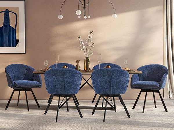 Four Yaheetech swivel dining chairs arranged around a larger dining table.