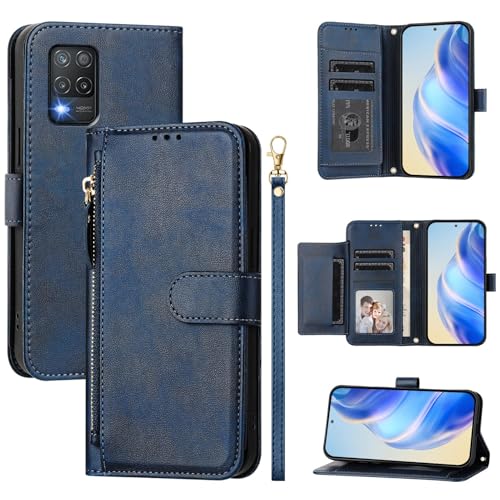 Kukoufey Compatible with Realme 9 5G (India) Phone Case Holster,Compatible with Realme 8 5G,Compatible with Realme Q3 5G / Q3i 5G / V13 5G Flip PU Leather Zipper Wallet Case Case Blue