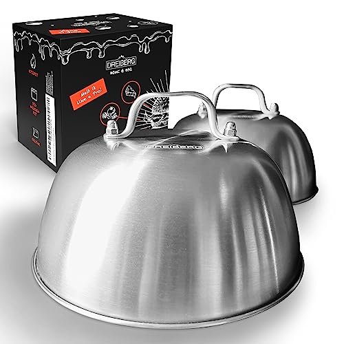 DREIBERG® Burgerglocke 2er Set – Edelstahl Schmelzglocke für Cheeseburger. Schmelz- und Abdeckhaube für Grill, Teppanyaki UVM