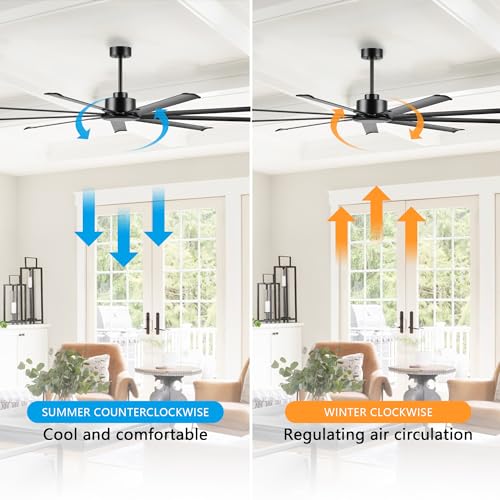 Ledlux 84 Inch Ceiling Fan No Light Black, Reversible Dc Motor, 6 Speed Remote Control, Industrial 9 Aluminum Blades With 4.5 Inch/12 Inch/24 Inch Downrods For Home Or Commercial thumb #3