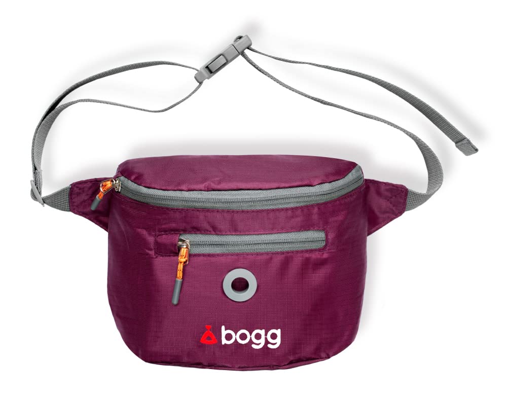 Dog walking waste carrier. Bogg. Worn as a bumbag or on the shoulder. Poop bag dispenser. Burgandy (Bramble)