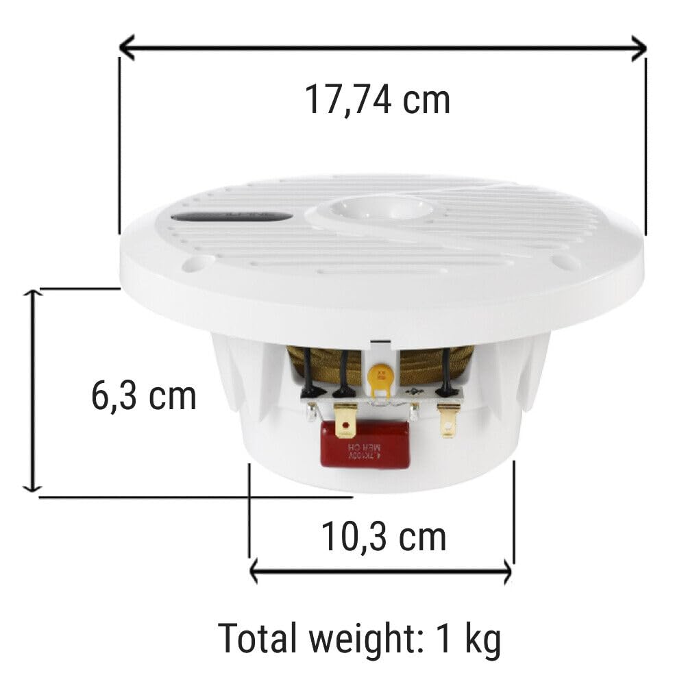 Kit Set para Alpine SPS-M601W 2 Altavoces Marinos coaxiales de 2 vías Blancos 16,5 cm 165 mm 6,5" Impermeables a Prueba de Agua 35 vatios rms 110 vatios máx 4 ohmios, Piscina Barco mar, por par