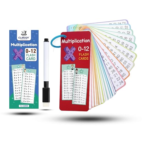 Image of Pandaworld 1-12 Multiplication Flash Cards, Reusable Math Cards, Large Math Table Flashcards, Includes 15 Cards, Marker & Duster, Educational Times Table Flashcards for Classroom, Home 6+ Years